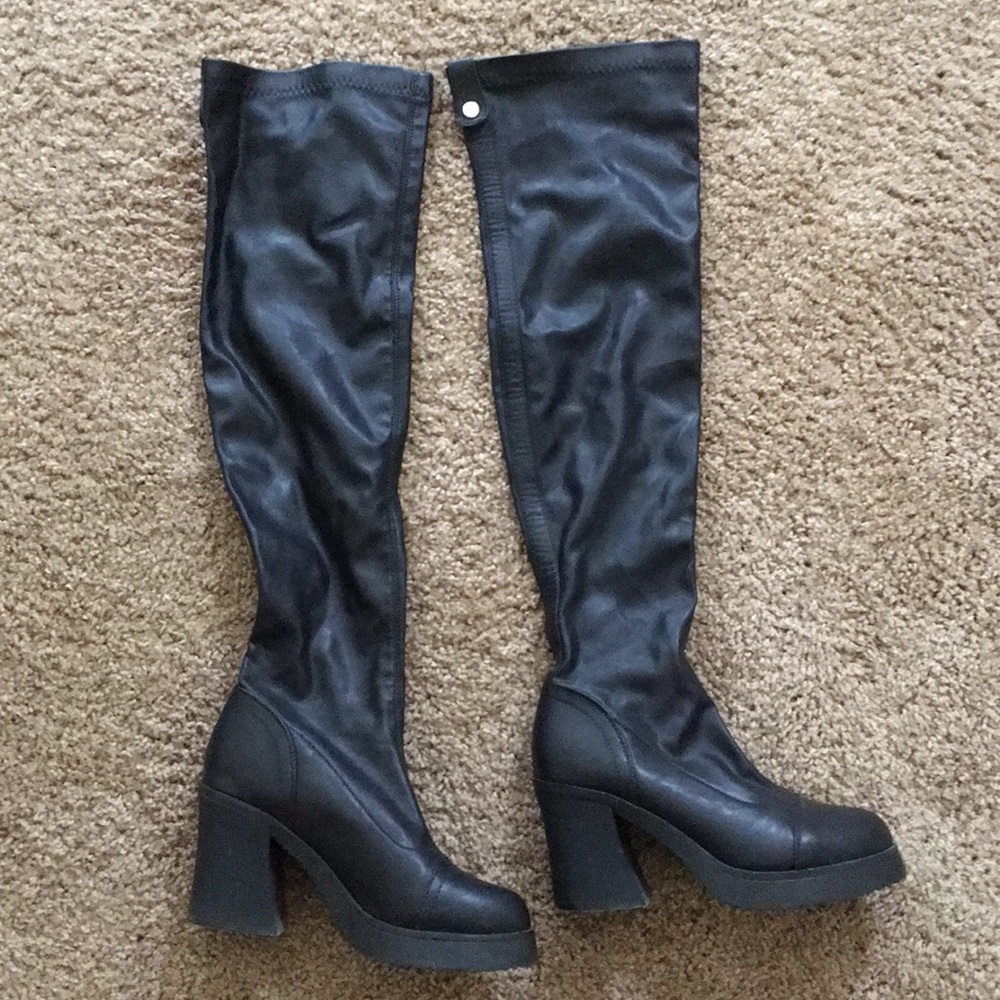 Black leather over the knee boots